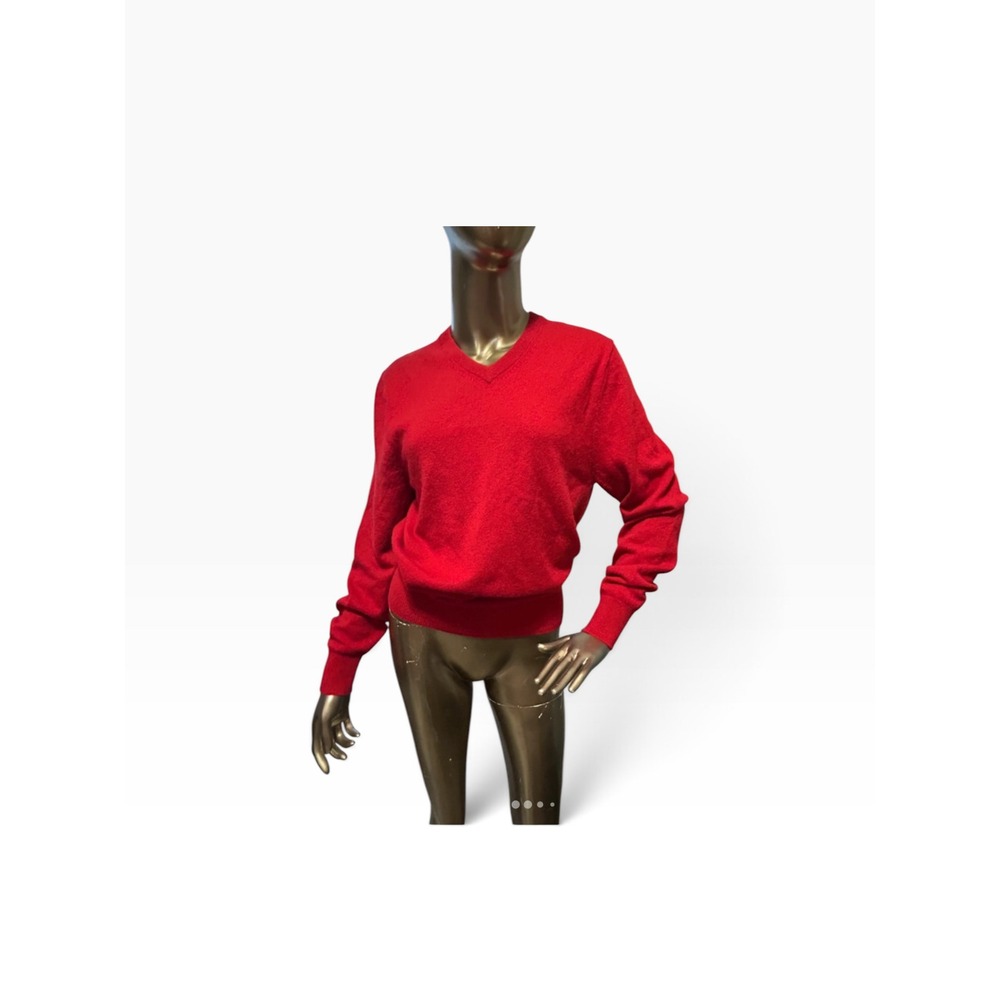 Cremieux Womens Red 100% Cashmere V Neck Sweater Fall Gritty Boho Granola Knit S